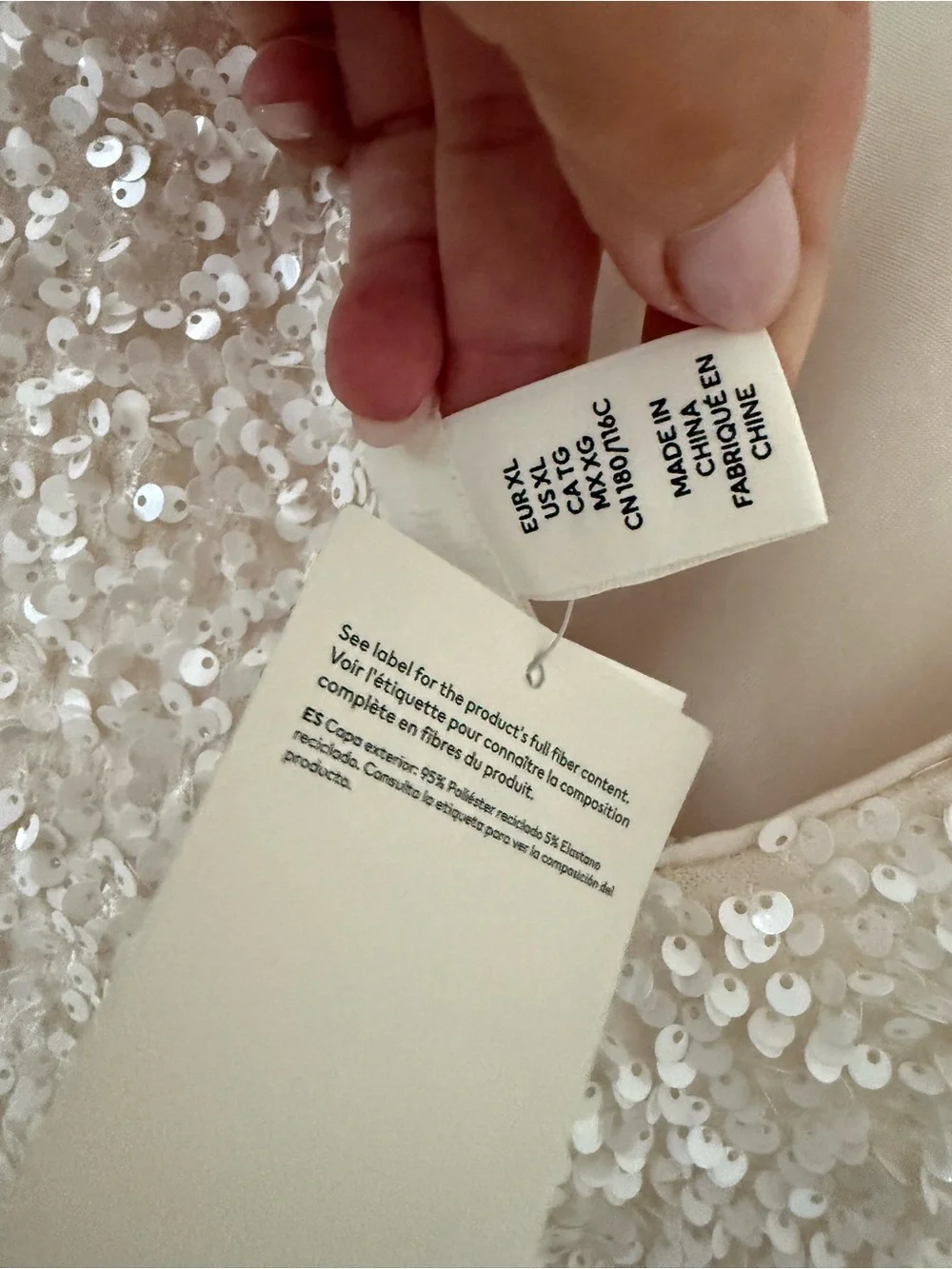 H&M Cream Sequin-Textured Long Sleeve top
